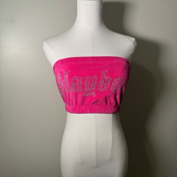Playboy 90s inspired bling y2k velour rhinestone bandeau S - Picture 2 of 6